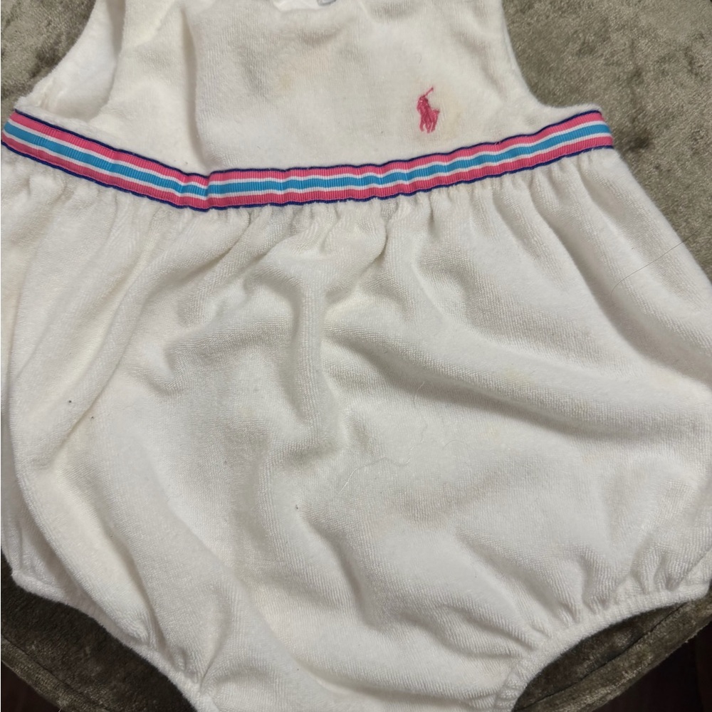 Ralph Lauren White Diaper Cover with Pink and Blue Stripes
